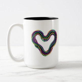 Taza Bicolor Cuentas de Corazón de Mardi Gras Púrpura Verde Dor