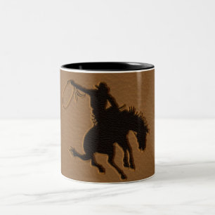 Taza Bicolor Cuero Occidental Salvaje Oeste Rústico País Vaquer