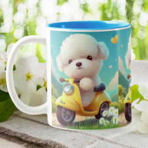 Taza Bicolor Cuidada tiradora maltesa de perro amarilla persona