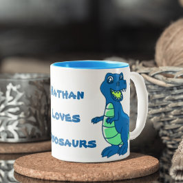 Taza Bicolor Cuidado Simple Blue Paw Nombre Dinosaur