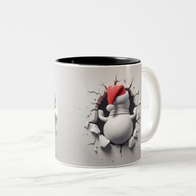 Taza Bicolor Cuidado Snowman 3D retrospectiva y frontal (Anverso derecho)