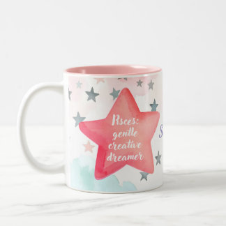 Taza Bicolor Cuidados Pisces personalizados Zodiac Rótulo Mug p