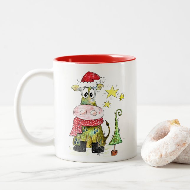 Taza Bicolor Cuidados y caprichosos Navidades vaca (Con donut)
