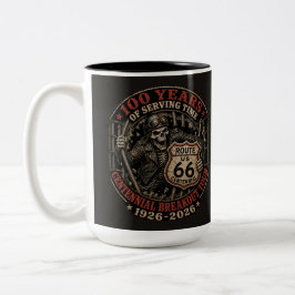 Taza Bicolor Cultura del café en el garaje del piloto esqueleto
