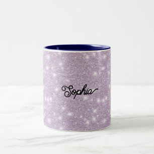 Taza Bicolor Cumpleaños Brillo Purpurina Femenino Lavanda