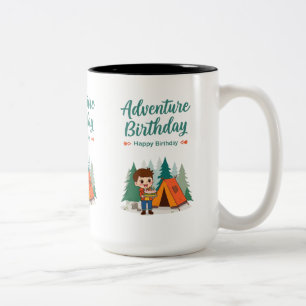 Taza Bicolor Cumpleaños de Aventura Camping Arte Infantil