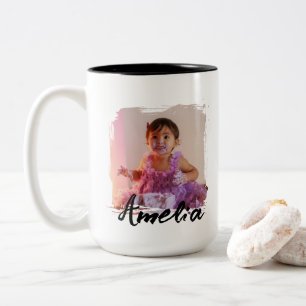 Taza Bicolor Cumpleaños de foto genial personalizada y moderna