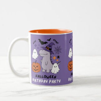 Taza Bicolor Cumpleaños de Halloween Fiesta Bruja Loca Dinosaur