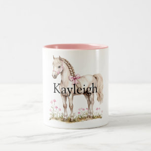Taza Bicolor Cumpleaños Floral de Bow Rosa de Caballo Blanco
