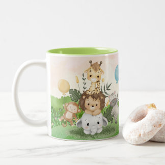 Taza Bicolor Cumpleaños personalizado de animales de la selva e