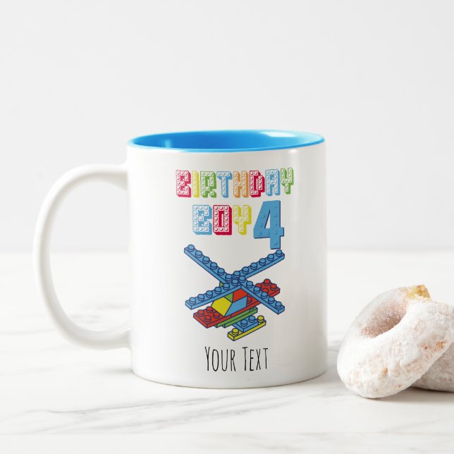 Taza Bicolor Cumpleaños Personalizado de Bloque de Edificio de  (Con donut)