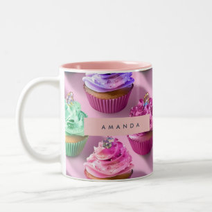 Taza Bicolor Cupcakes personalizados con purpurina de arcoíris