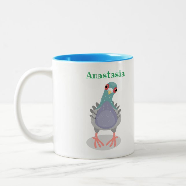 Taza Bicolor Curioso ilustracion personalizado de palomas (Izquierda)