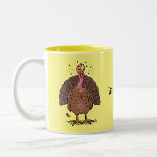 Taza Bicolor Curioso pavo de corral marrón con personalizado de