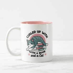 Taza Bicolor Curva con un libro y un gato - cómodos lectores de