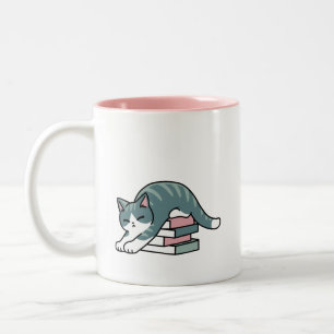 Taza Bicolor Curva con un libro y un gato - cómodos lectores de