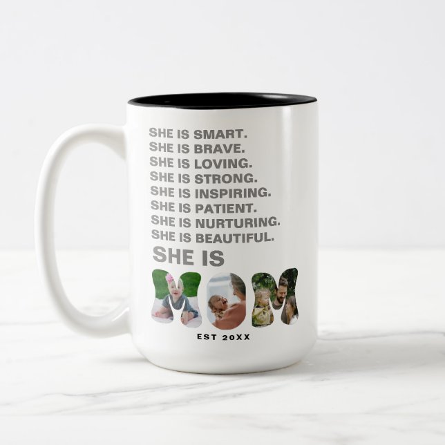 Taza Bicolor Custom Affirmation New Mom photo Gift (Izquierda)