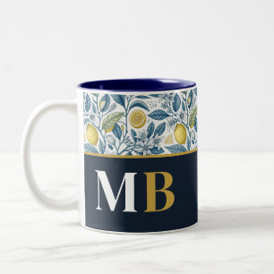 Taza Bicolor Custom Elegant Mediterranean Lemon Botanical Navy