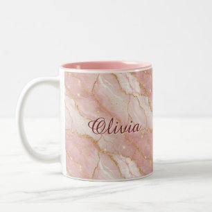 Taza Bicolor Custom Modern Rose Quartz Marble Gold Glitter