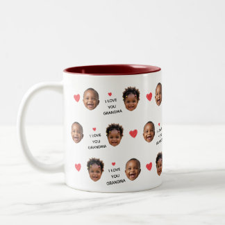 Taza Bicolor Custom Multi Photo Faces & Red Hearts Grandma Gift