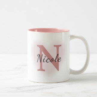 Taza Bicolor Custom Name &Initial Elegant Dusty Rose Pink Mug  