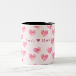Taza Bicolor Custom Names Romantic Pink Love Design - 
