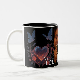 Taza Bicolor Custom Photo Romantic Coffee Mug Glowing Heart