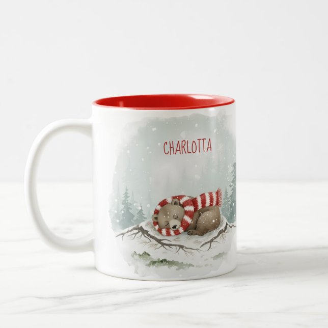 Taza Bicolor Custom Winter Bear Mug – Sleeping Animal Design (Izquierda)