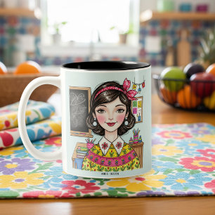 Taza Bicolor Customized Teacher Graphic Mug – Colorful & Cute 