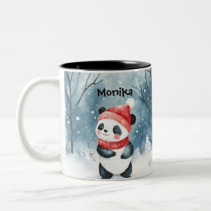 Taza Bicolor Cuta acuarela Panda invierno Bosque personalizado