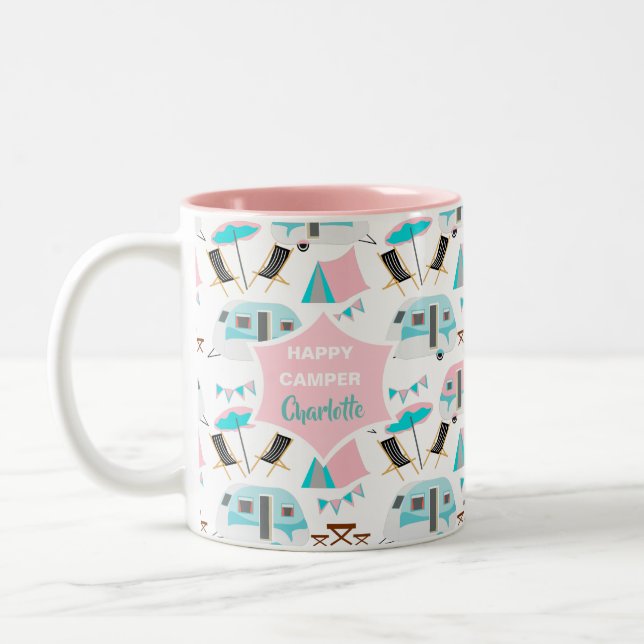 Taza Bicolor Cuta de camping de caravana retro personalizada  (Izquierda)