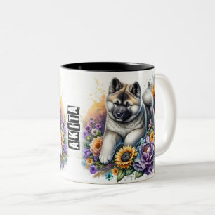 Taza Bicolor Cute Akita Dog Wrap