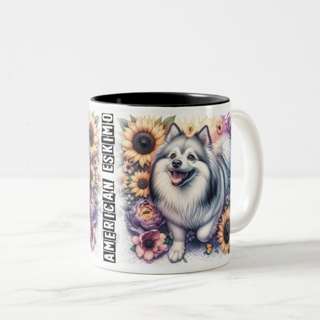 Taza Bicolor Cute American Eskimo Dog Wrap (Anverso derecho)