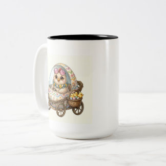 Taza Bicolor Cute Baby Chicks Family in a Stroller Mug