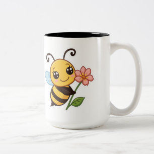 Taza Bicolor Cute Bee PNG - Diseño de abeja Kawaii sosteniendo