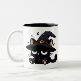 Taza Bicolor Cute Black Cat & Pumpkin | Two-Sided Halloween Mug