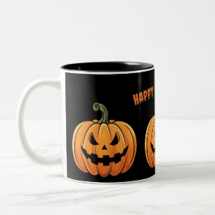 Taza Bicolor Cute Boho Spookoky Pumpkins Black Happy Halloween