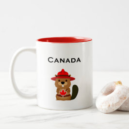 Taza Bicolor Cute Canadá castor con hoja de arce de color claro