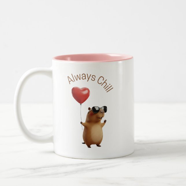 Taza Bicolor Cute Capybara Always Chill Valentine Coffee Mug (Izquierda)