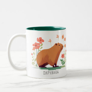 Taza Bicolor Cute Capybara y Flores