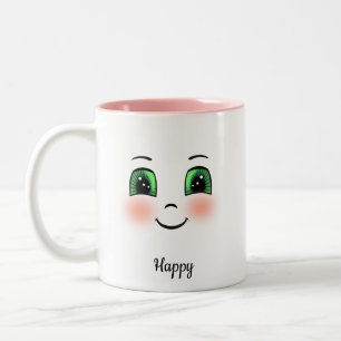 Taza Bicolor Cute cara feliz sonrojada sobre blanco