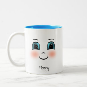 Taza Bicolor Cute cara feliz sonrojada sobre blanco