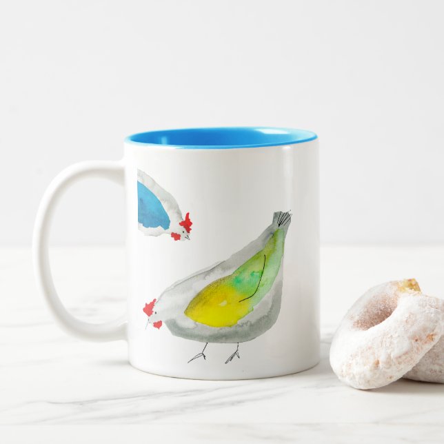 Taza Bicolor Cute chickens watercolor (Con donut)