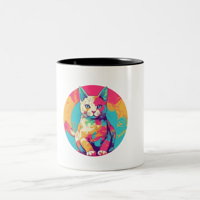 Taza Bicolor cute colorfull cat design  (Centro)
