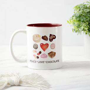 Taza Bicolor Cute Corazón de Chocolate de Amor y Paz Moderno