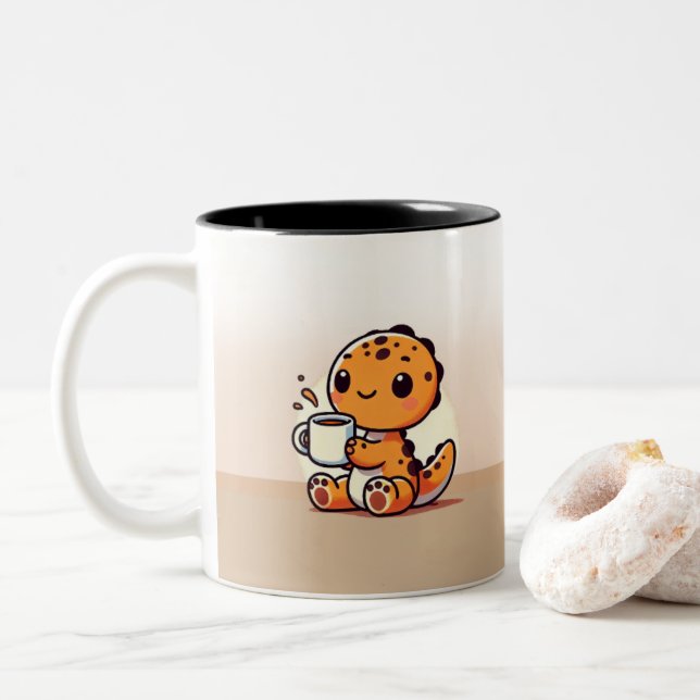 Taza Bicolor Cute Dino Mug (Con donut)