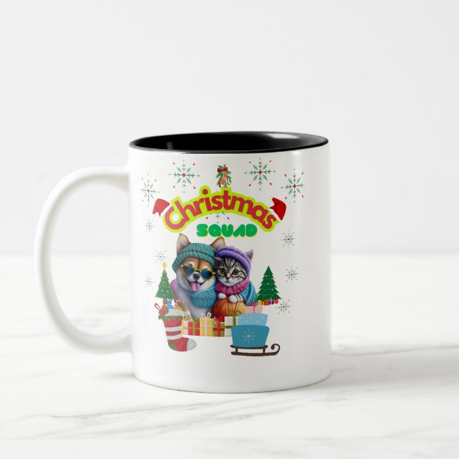Taza Bicolor Cute dog and cat Christmas squad design  (Izquierda)