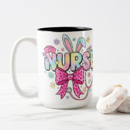 Taza Bicolor Cute Easter Nurse Pastel Bunny Ears Coquette Bow