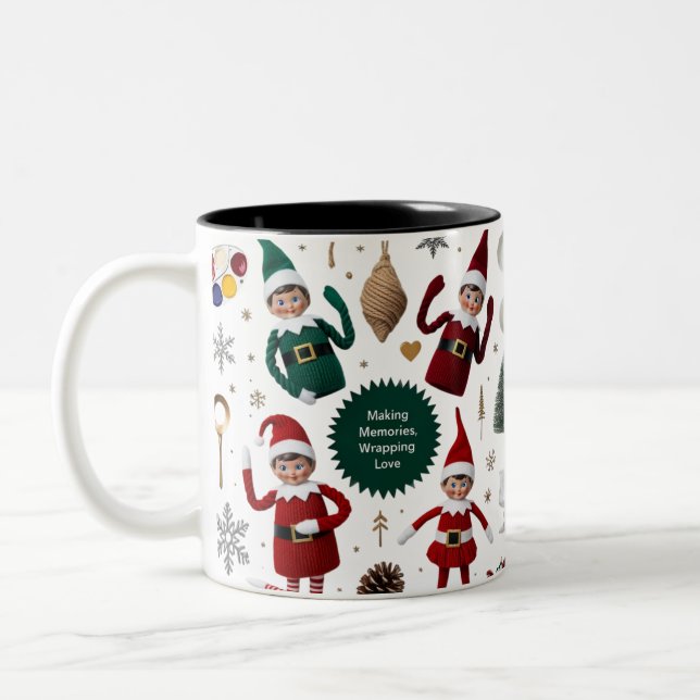 Taza Bicolor Cute Elf Dolls Crafty Holiday Collage  (Izquierda)