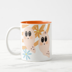 Taza Bicolor Cute Fantasma Espantajo Retro Groovy Floral